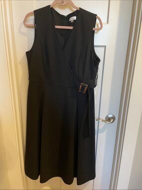 Calvin Klein Black Sleeveless Wrap Midi Dress with Buckle